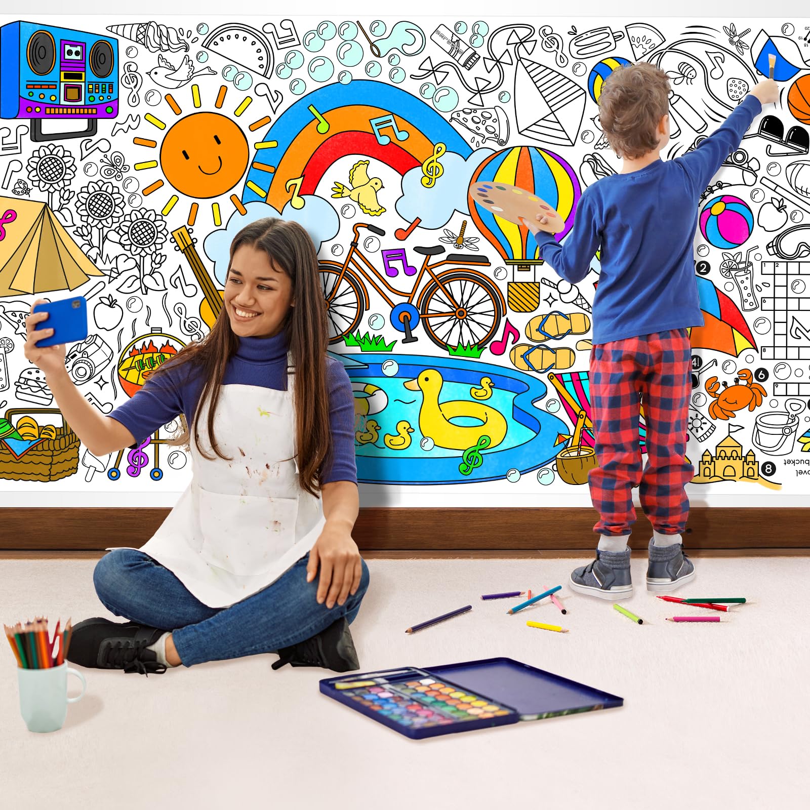 Gatherfun Giant Coloring Poster for Classroom – 31.5x72 Table Cover & Summer Banner
