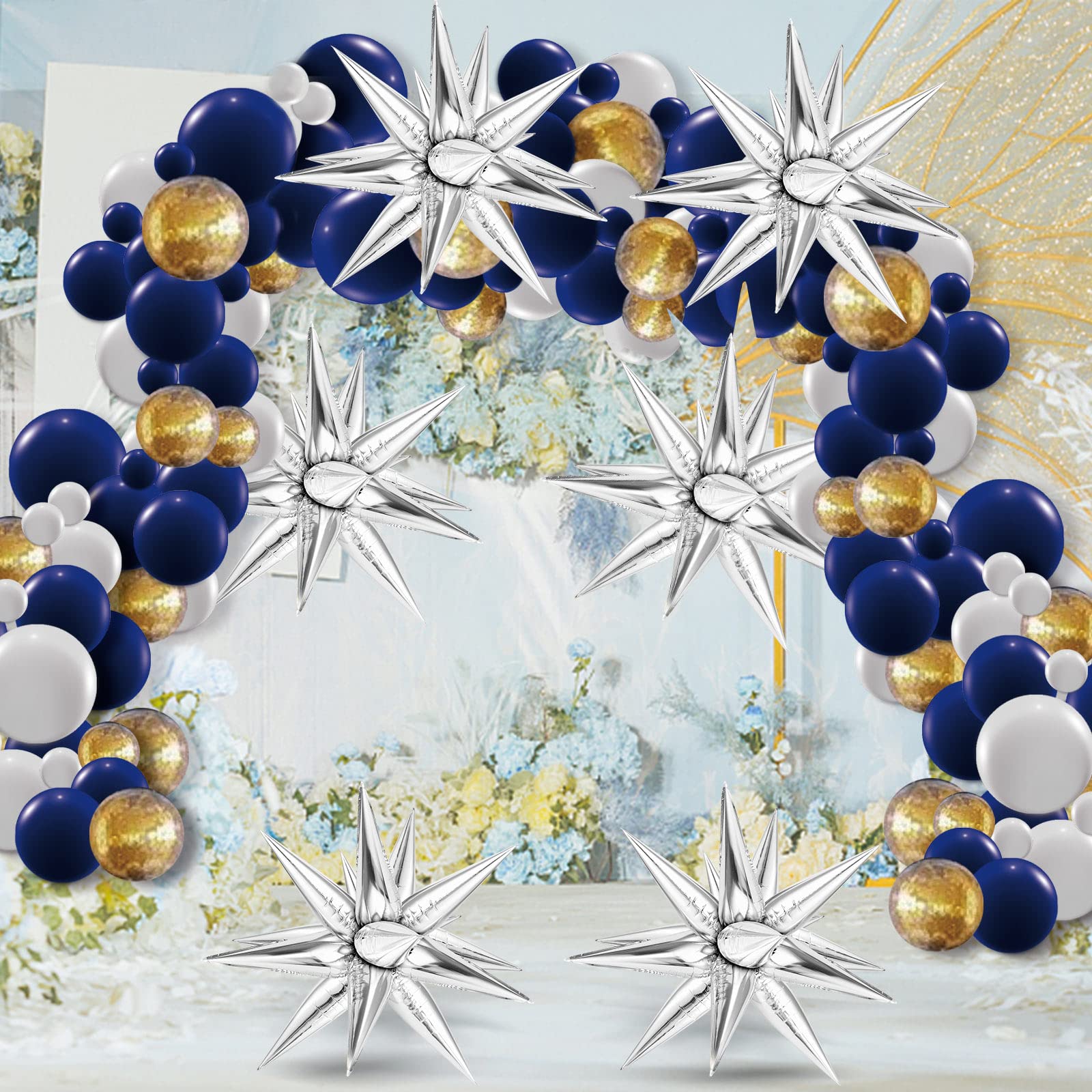 GCTWFYK 74 Pcs Silver Star Balloons | 12-Point Cone Foil Mylar for Party Decor