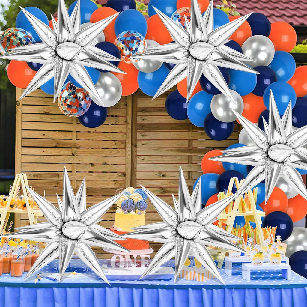 GCTWFYK 74 Pcs Silver Star Balloons | 12-Point Cone Foil Mylar for Party Decor