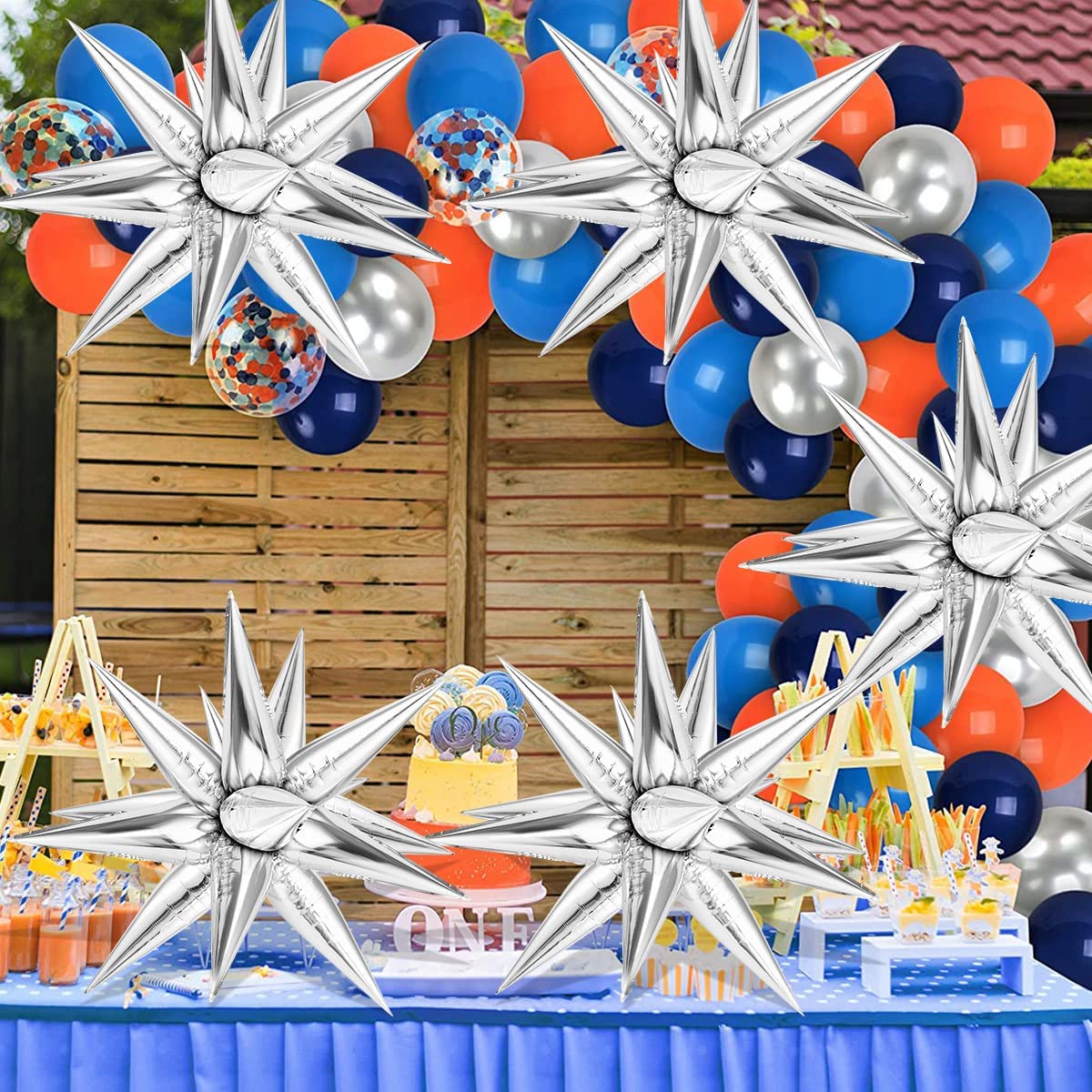 GCTWFYK 74 Pcs Silver Star Balloons | 12-Point Cone Foil Mylar for Party Decor