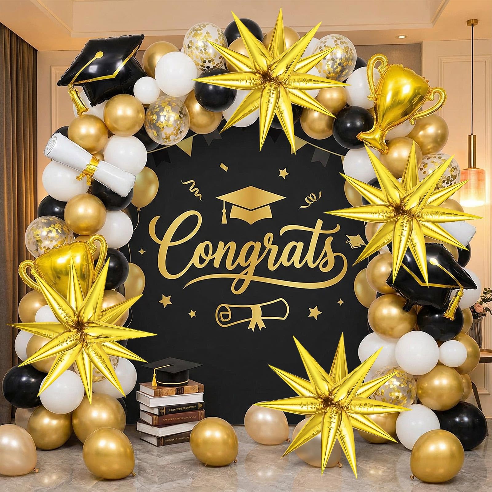 GCTWFYK Gold Star Balloons - 72-Piece 26-Inch Mylar Foil Cone Balloons, 12-Point Star Explosion for Birthday, Wedding & Graduation
