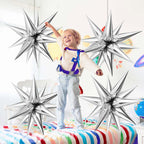 GCTWFYK 74 Pcs Silver Star Balloons | 12-Point Cone Foil Mylar for Party Decor