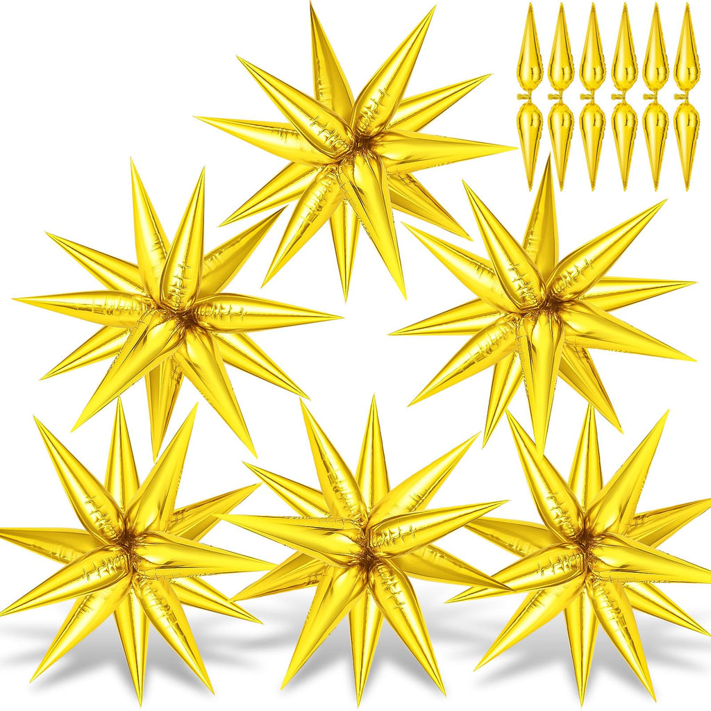 GCTWFYK Gold Star Balloons - 72-Piece 26-Inch Mylar Foil Cone Balloons, 12-Point Star Explosion for Birthday, Wedding & Graduation