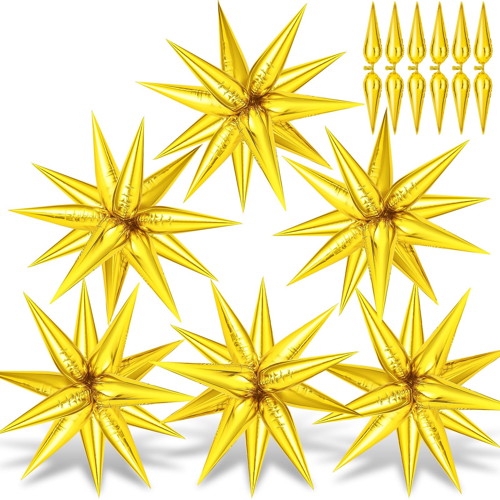 GCTWFYK Gold Star Balloons - 72-Piece 26-Inch Mylar Foil Cone Balloons, 12-Point Star Explosion for Birthday, Wedding & Graduation