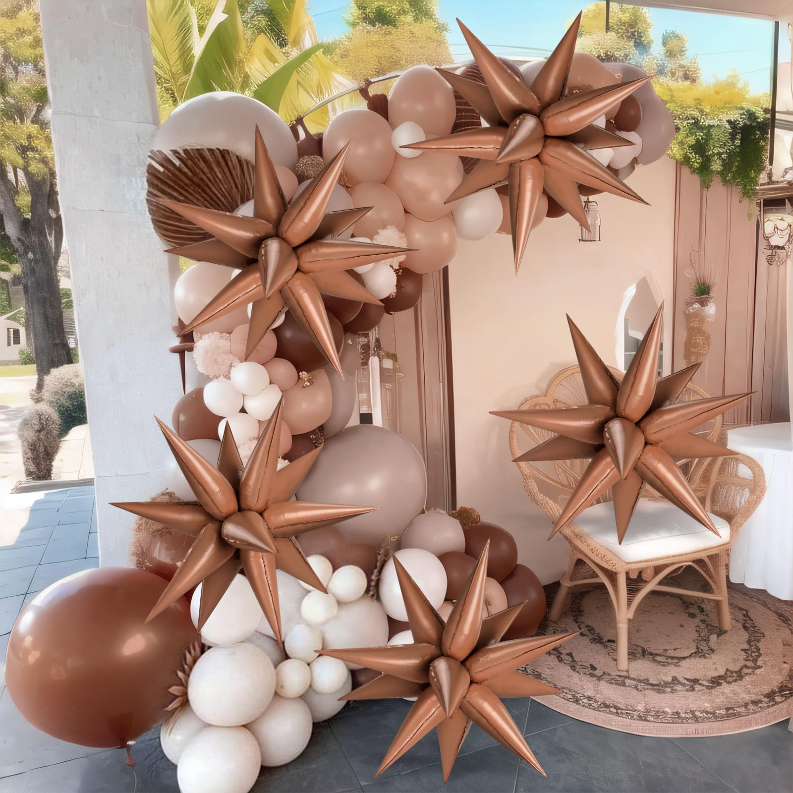 GCTWFYK 72 Pcs Chocolate Color Star Balloons – 26 Inch Foil Cone Explosion Balloons for Weddings & Parties