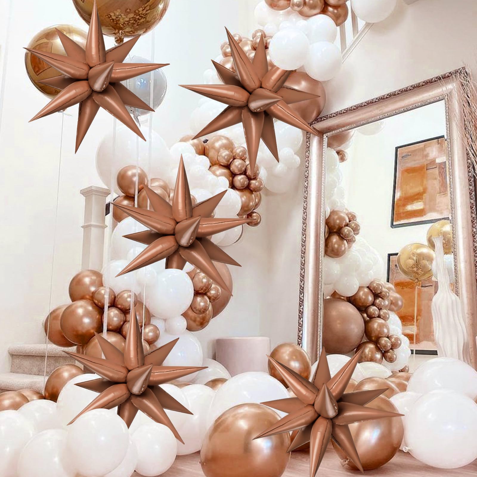 GCTWFYK 72 Pcs Chocolate Color Star Balloons – 26 Inch Foil Cone Explosion Balloons for Weddings & Parties