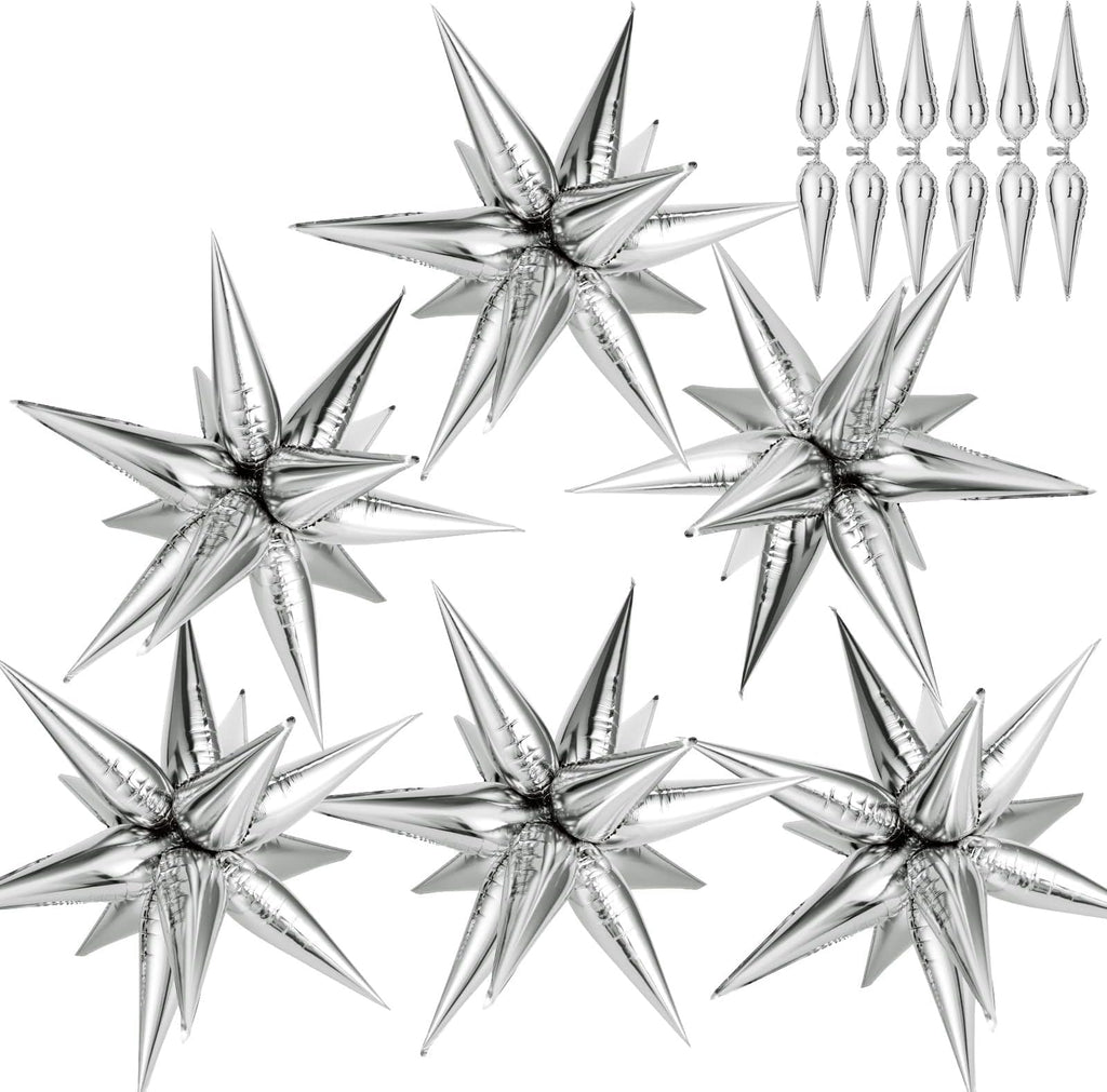 GCTWFYK 74 Pcs Silver Star Balloons | 12-Point Cone Foil Mylar for Party Decor