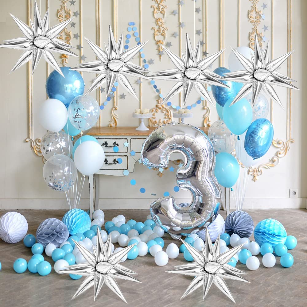 GCTWFYK 74 Pcs Silver Star Balloons | 12-Point Cone Foil Mylar for Party Decor