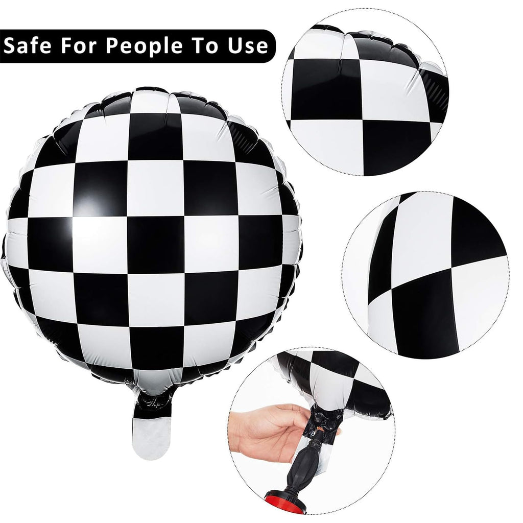 Gejoy Checkerboard Balloons 18in Aluminum Foil - 12 Pack for Racing Theme Parties