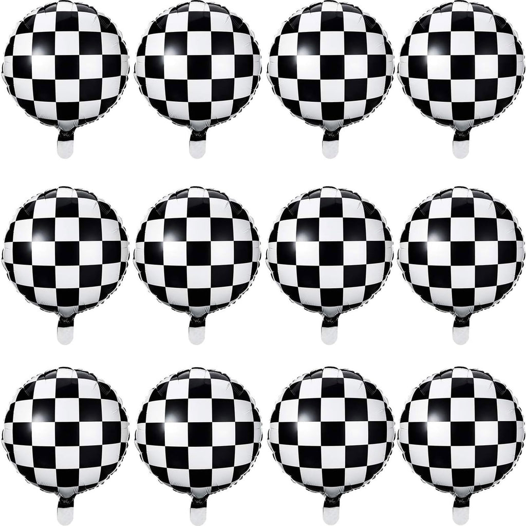 Gejoy Checkerboard Balloons 18in Aluminum Foil - 12 Pack for Racing Theme Parties