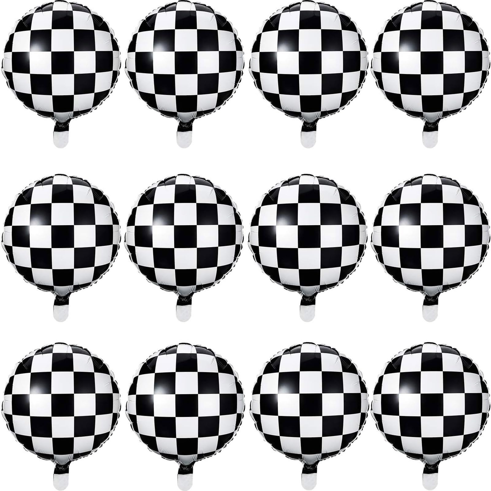 Gejoy Checkerboard Balloons 18in Aluminum Foil - 12 Pack for Racing Theme Parties
