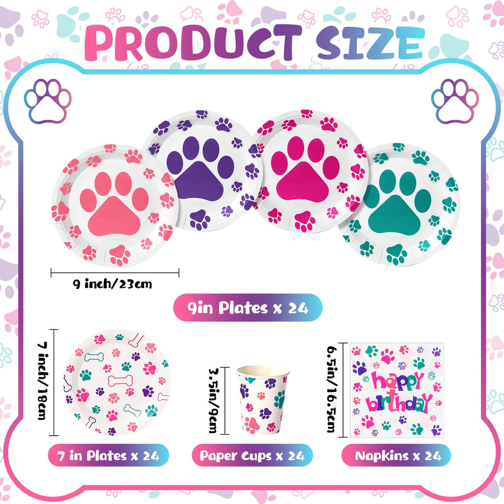 Gejoy 171 Pcs Dog Birthday Party Decorations Set — Paw Plates, Banner, Tablecloths & More for 24 Guests