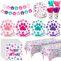 Gejoy 171 Pcs Dog Birthday Party Decorations Set — Paw Plates, Banner, Tablecloths & More for 24 Guests