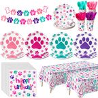 Gejoy 171 Pcs Dog Birthday Party Decorations Set — Paw Plates, Banner, Tablecloths & More for 24 Guests