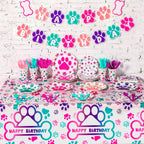Gejoy 171 Pcs Dog Birthday Party Decorations Set — Paw Plates, Banner, Tablecloths & More for 24 Guests
