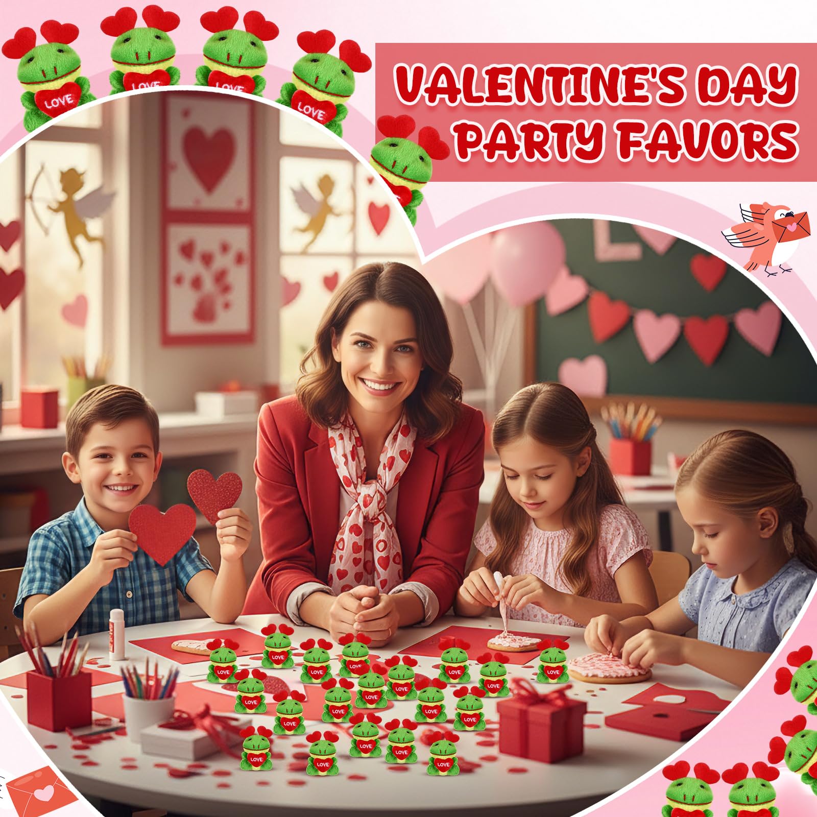 Gejoy 24 Mini Valentines Frog Plush Keychains – Kids Party Favors