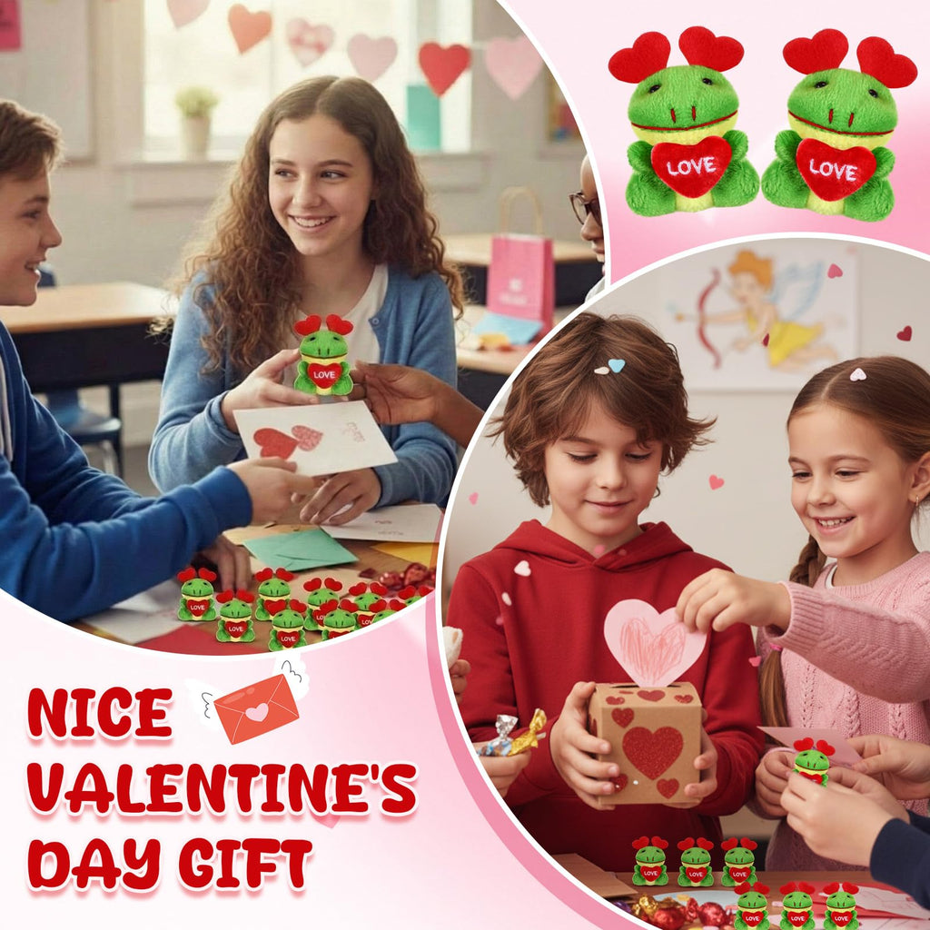 Gejoy 24 Mini Valentines Frog Plush Keychains – Kids Party Favors