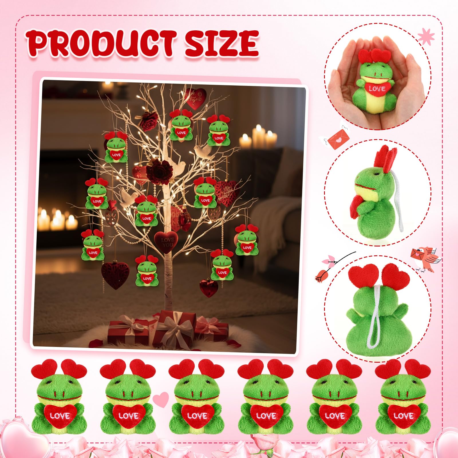 Gejoy 24 Mini Valentines Frog Plush Keychains – Kids Party Favors
