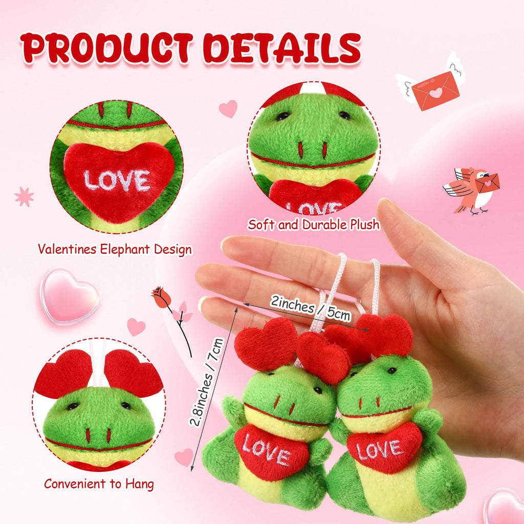Gejoy 24 Mini Valentines Frog Plush Keychains – Kids Party Favors