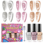 GELLEN Quick Dry Cat Eye Nail Polish Kit – Pink Silver Champagne Magnetic 3D Cat Eye