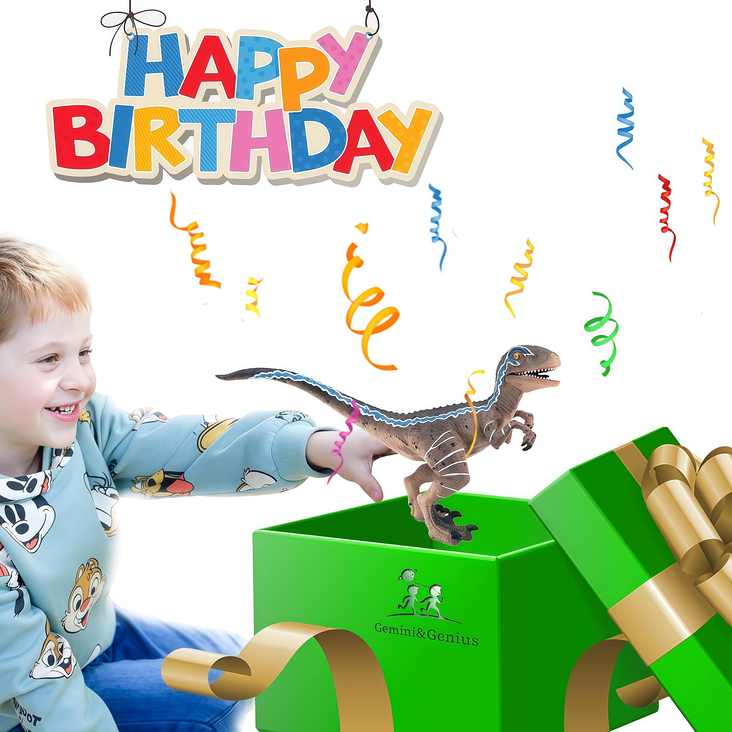 Gemini&Genius Velociraptor Toy with Movable Jaw and Hands | Cake Topper & Collectible Figure