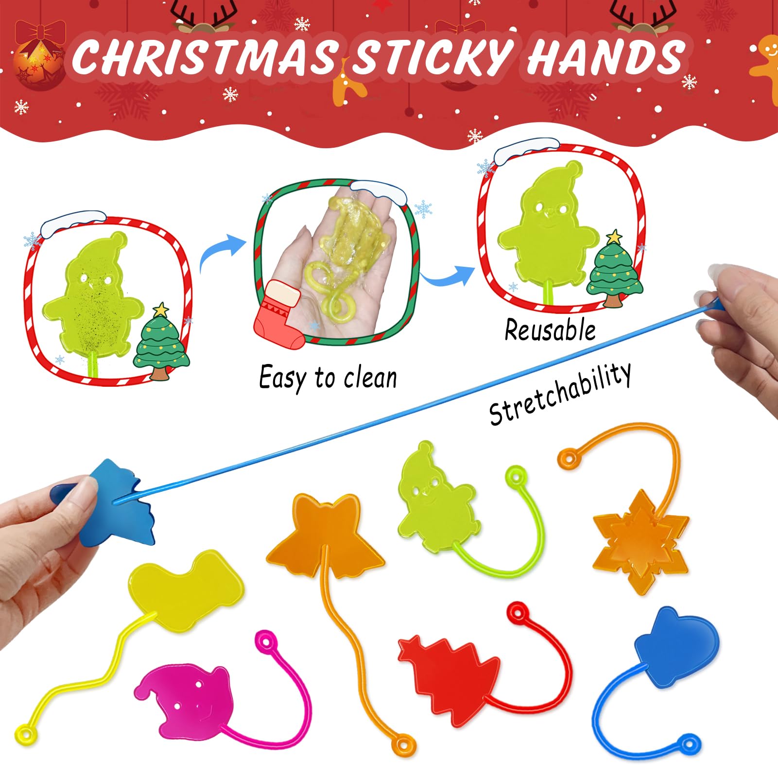 Genuvi Christmas Sticky Hands Bulk 42-Pack – Kids Party Favors & Stocking Stuffers