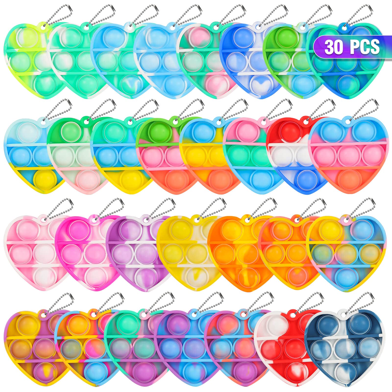 Genuvi Pop Fidget Toys Bulk – 30-Pack Valentine Kids Party Favors & Classroom Prizes