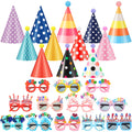 Gersoniel 24 Pcs Birthday Party Hats Set – Cone Hats with Pom Poms & Glasses for Family Celebrations