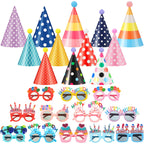 Gersoniel 24 Pcs Birthday Party Hats Set – Cone Hats with Pom Poms & Glasses for Family Celebrations