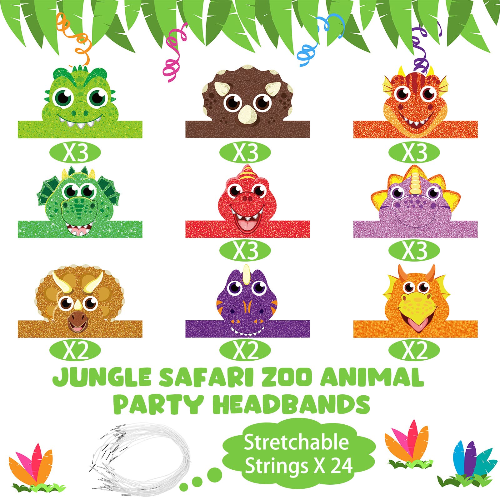 Gersoniel 24 Pcs Dinosaur Birthday Party Hats, Favors, Headbands & Paper Crowns – Dinosaur Theme Party Supplies