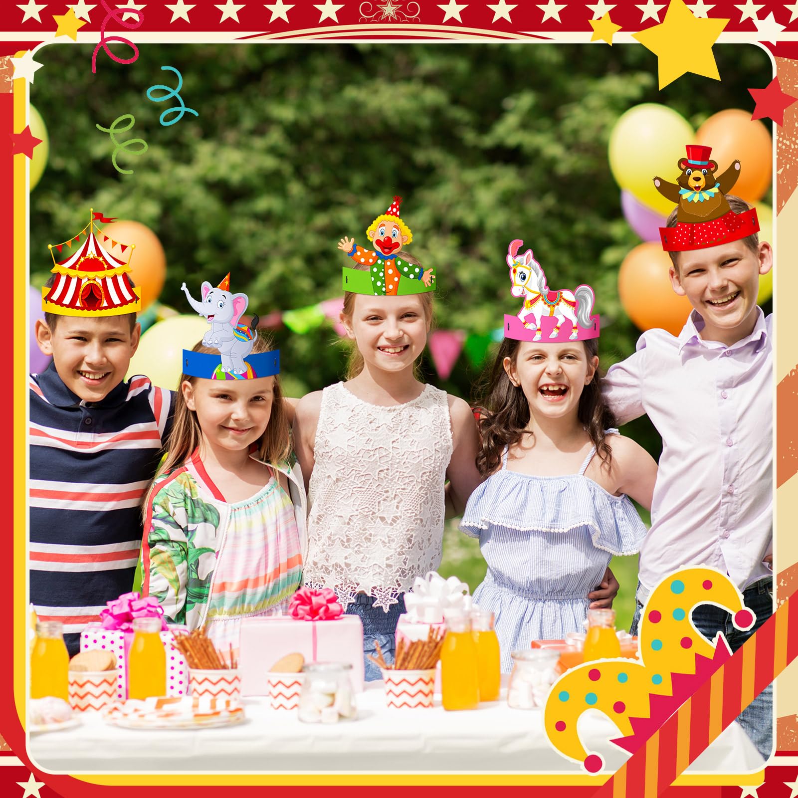 Gersoniel 24 Stück Zirkus-Partyhüte für Kinder – Bunte Tierkronen für die Geburtstagsparty-Deko