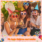 Gersoniel 24 Pcs Birthday Party Hats Set – Cone Hats with Pom Poms & Glasses for Family Celebrations