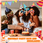 Gersoniel 24 Pcs Birthday Party Hats Set – Cone Hats with Pom Poms & Glasses for Family Celebrations