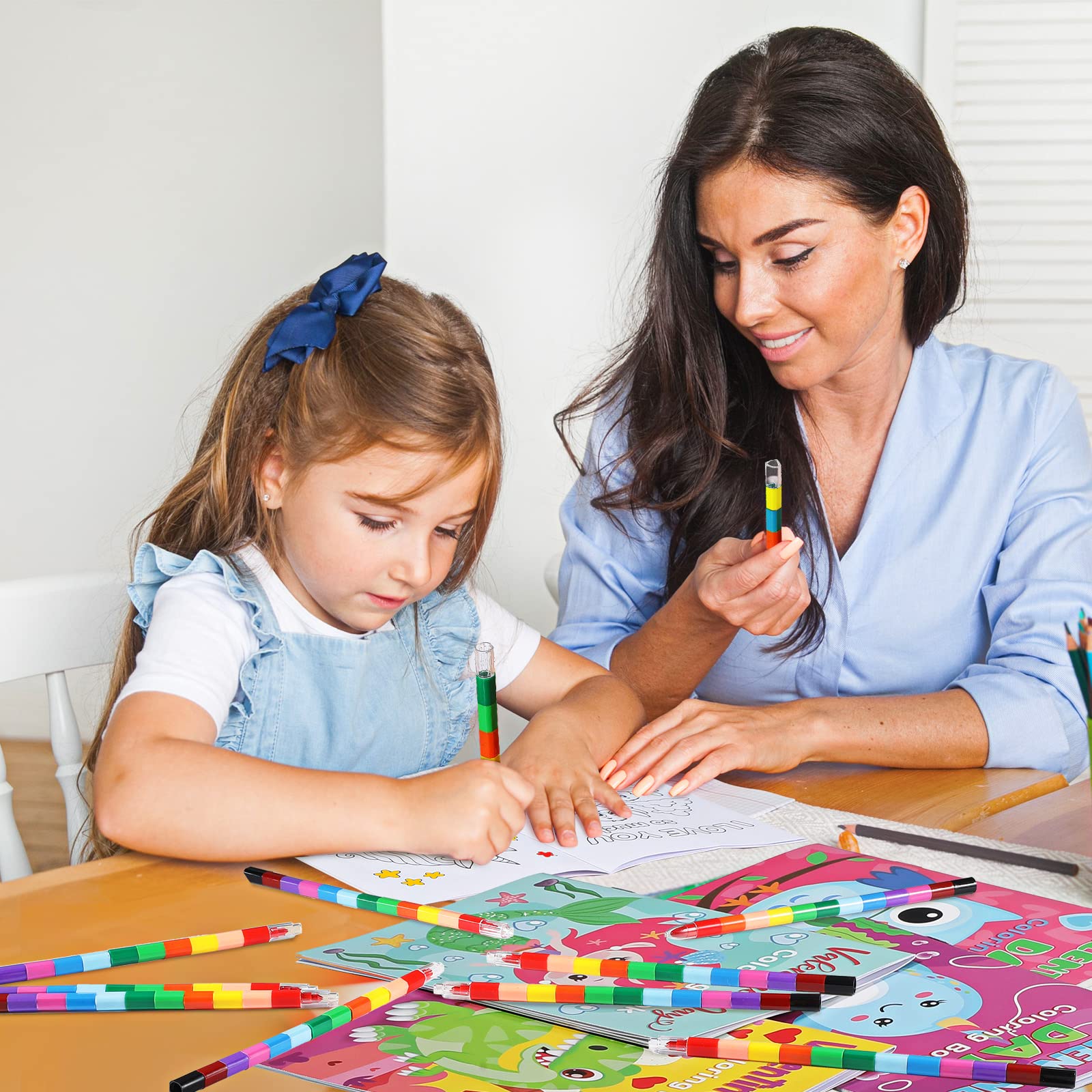 Geyee 27-Piece Valentine's Day Coloring Books Set with Stacking Crayons – Kids Party Favors & Classroom Activity Bundle