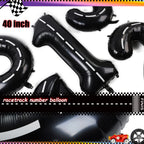GGDE Race Car Birthday Balloons – 40 Inch Racetrack Numbers, Black & White Chequered & Star Foil (6 Pcs)