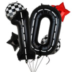 GGDE Race Car Birthday Balloons – 40 Inch Racetrack Numbers, Black & White Chequered & Star Foil (6 Pcs)