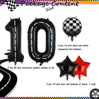 GGDE Race Car Birthday Balloons – 40 Inch Racetrack Numbers, Black & White Chequered & Star Foil (6 Pcs)