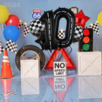 GGDE Race Car Birthday Balloons – 40 Inch Racetrack Numbers, Black & White Chequered & Star Foil (6 Pcs)
