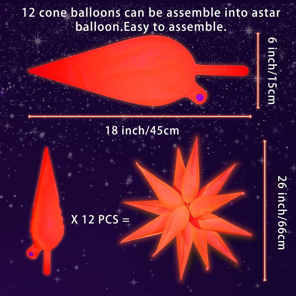 Gifloon Glow in The Dark Neon Spike Explosion Star Balloons – 72pc Party Decor Kit