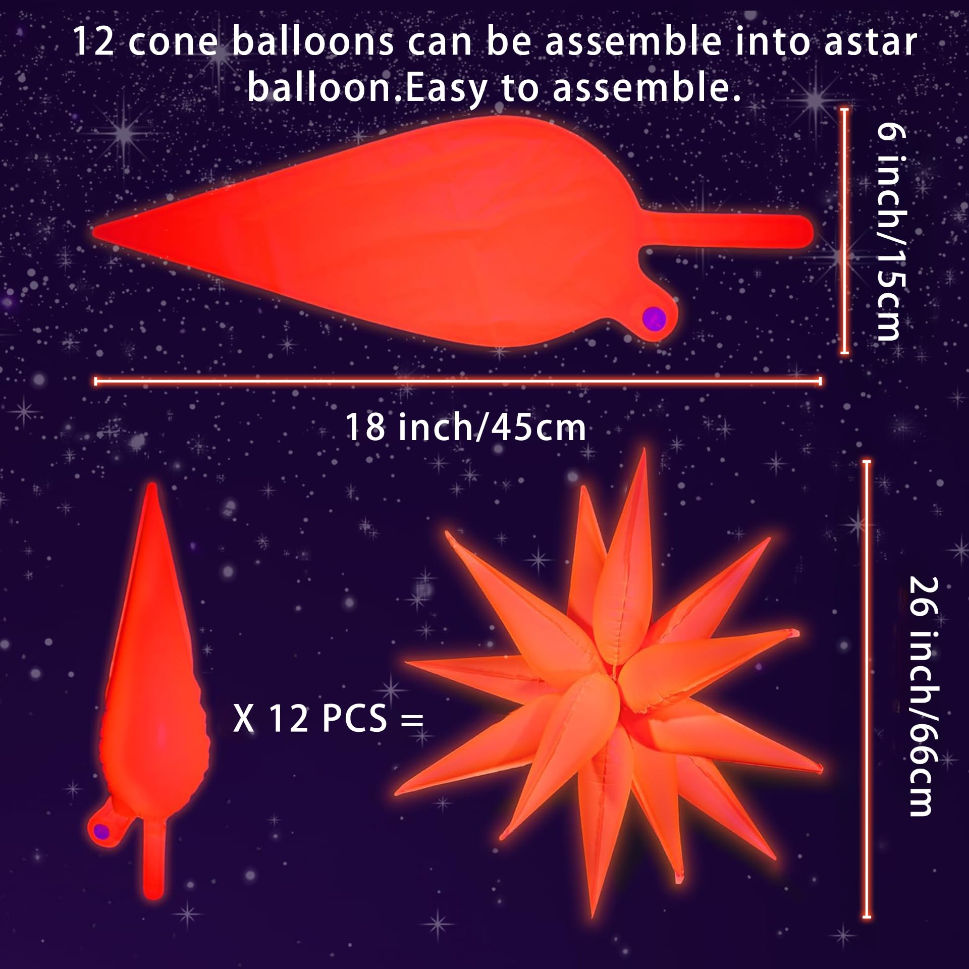 Gifloon Glow in The Dark Neon Spike Explosion Star Balloons – 72pc Party Decor Kit