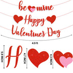 Gifloon Happy Valentines Banner – Pre-Strung Red Glitter Heart Decor