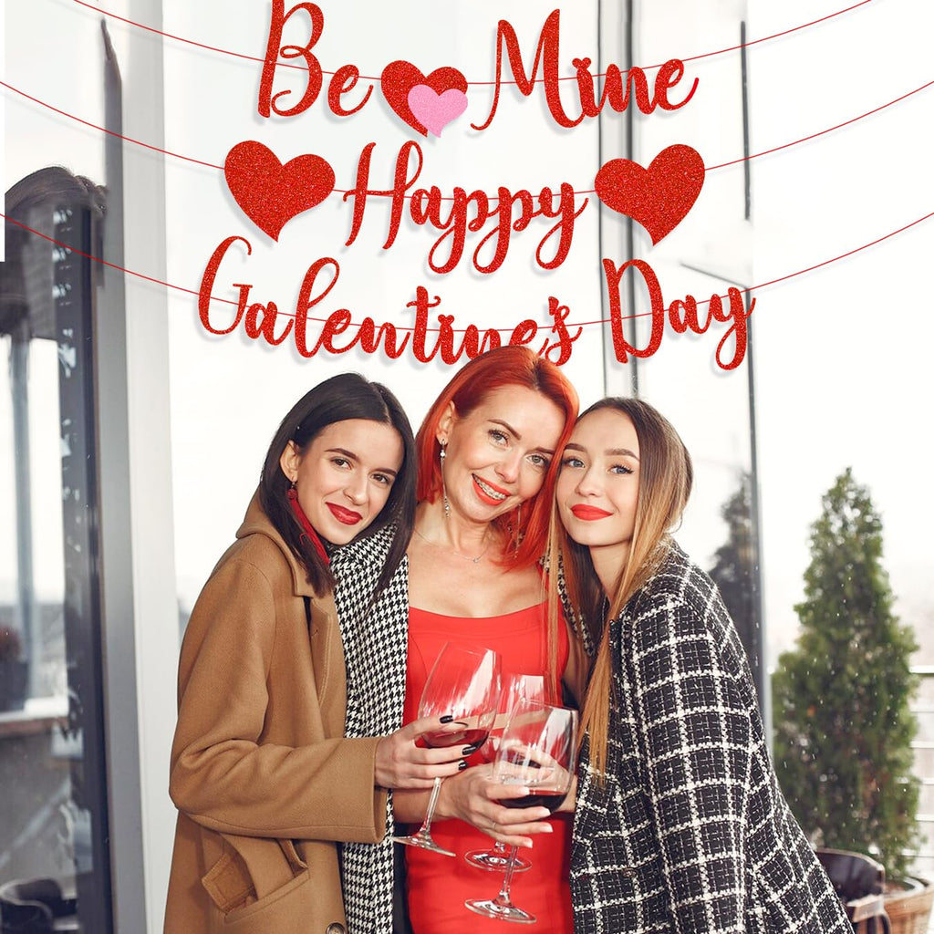 Gifloon Happy Galentine's Day Banner – Pre-Strung Be Mine Decor for Galentine's Day