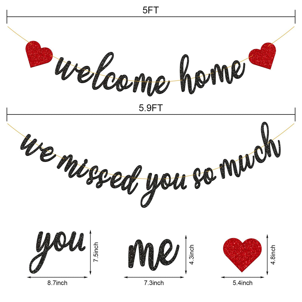 Gifloon Pre-Strung Welcome Home Banner - We Missed You So Much (Black)