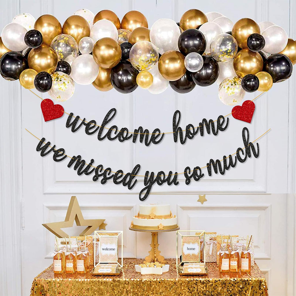 Gifloon Pre-Strung Welcome Home Banner - We Missed You So Much (Black)