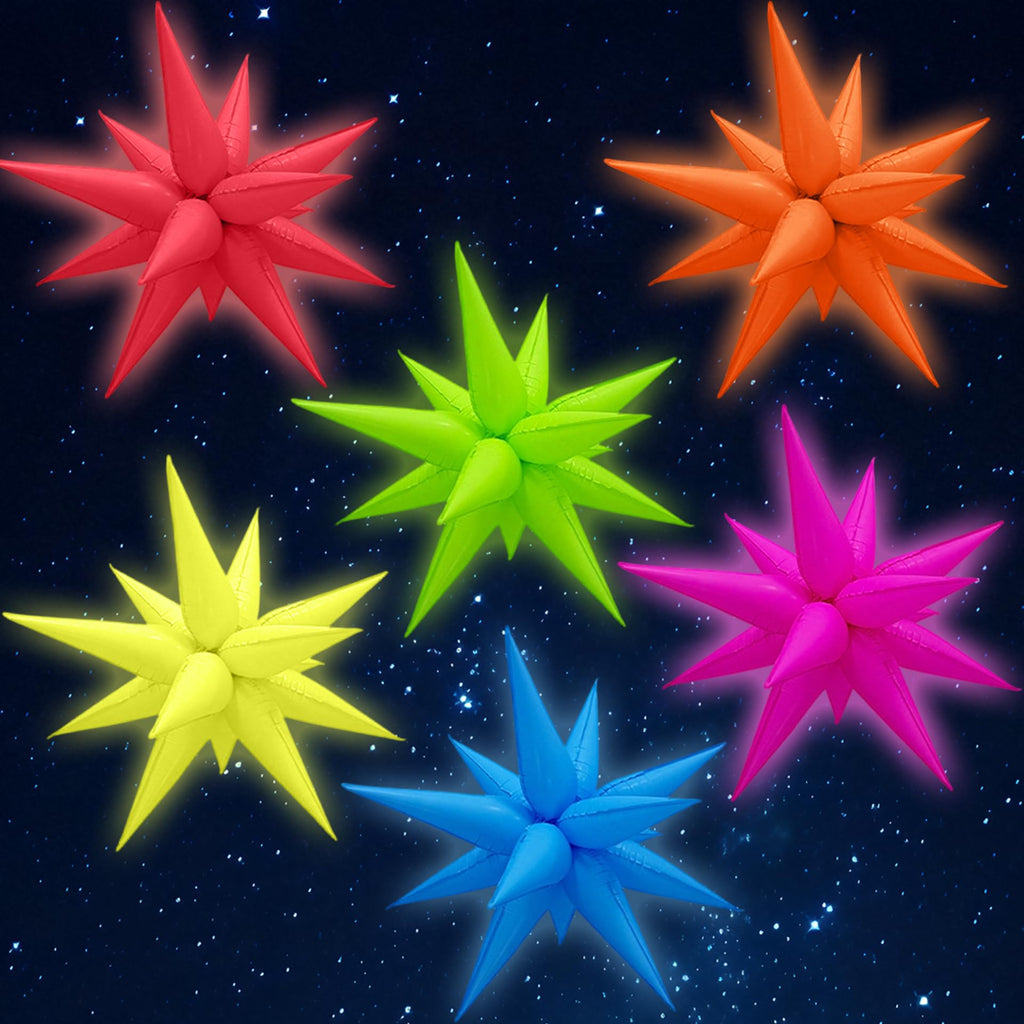 Gifloon Glow in The Dark Neon Spike Explosion Star Balloons – 72pc Party Decor Kit