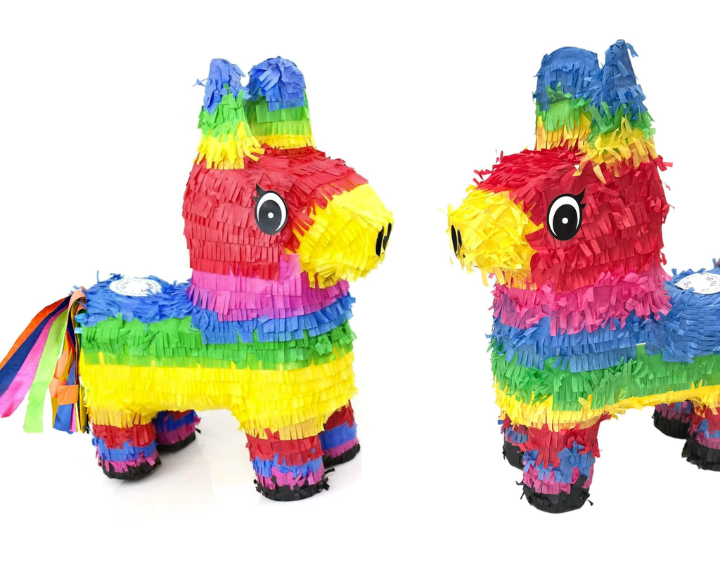 GiftExpress 16-inch Rainbow Donkey Piñata with 33-inch Stick & Blindfold – Mexican Party Decor
