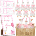 Giftlyze One Silly Goose Birthday Decoration – 10 Plush Geese, 12-Inch, Hats, Adoption Cards, Ribbon & Wood Table Decor (Pink)