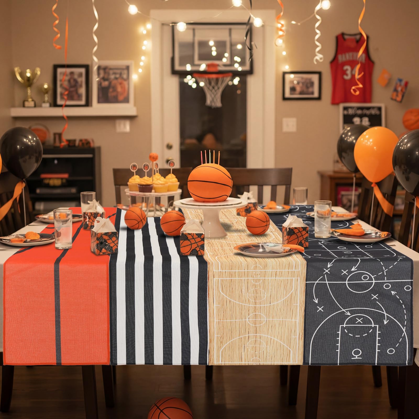 Gilprop 4 Pcs Basketball Table Runner – 13 x 72 in, Multicolor Party Decor for Home & Dining