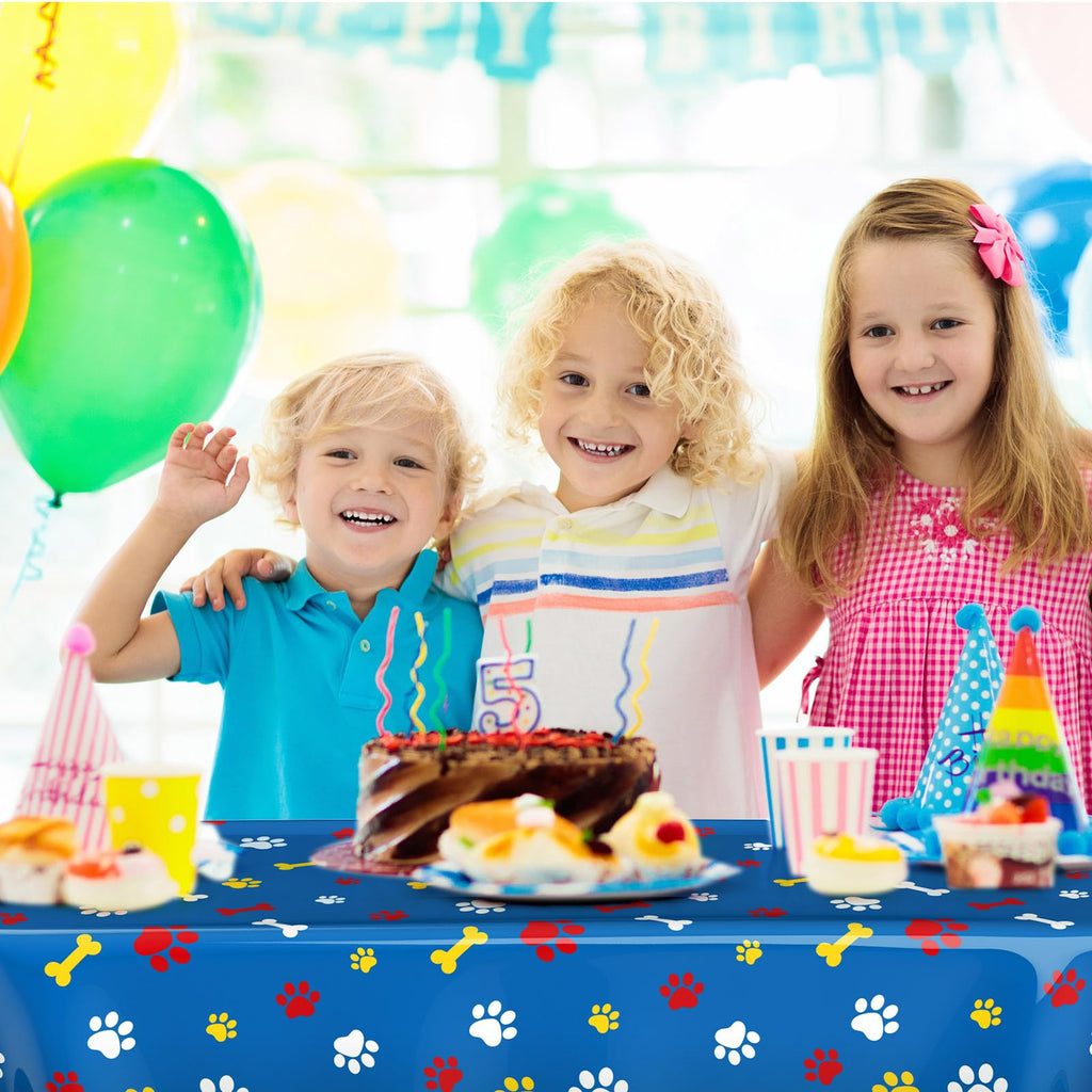 Gilprop 2 Pack Dog Paw Tablecloths – Large 54x108 in, Dark Blue, Disposable Rectangle Party Cover