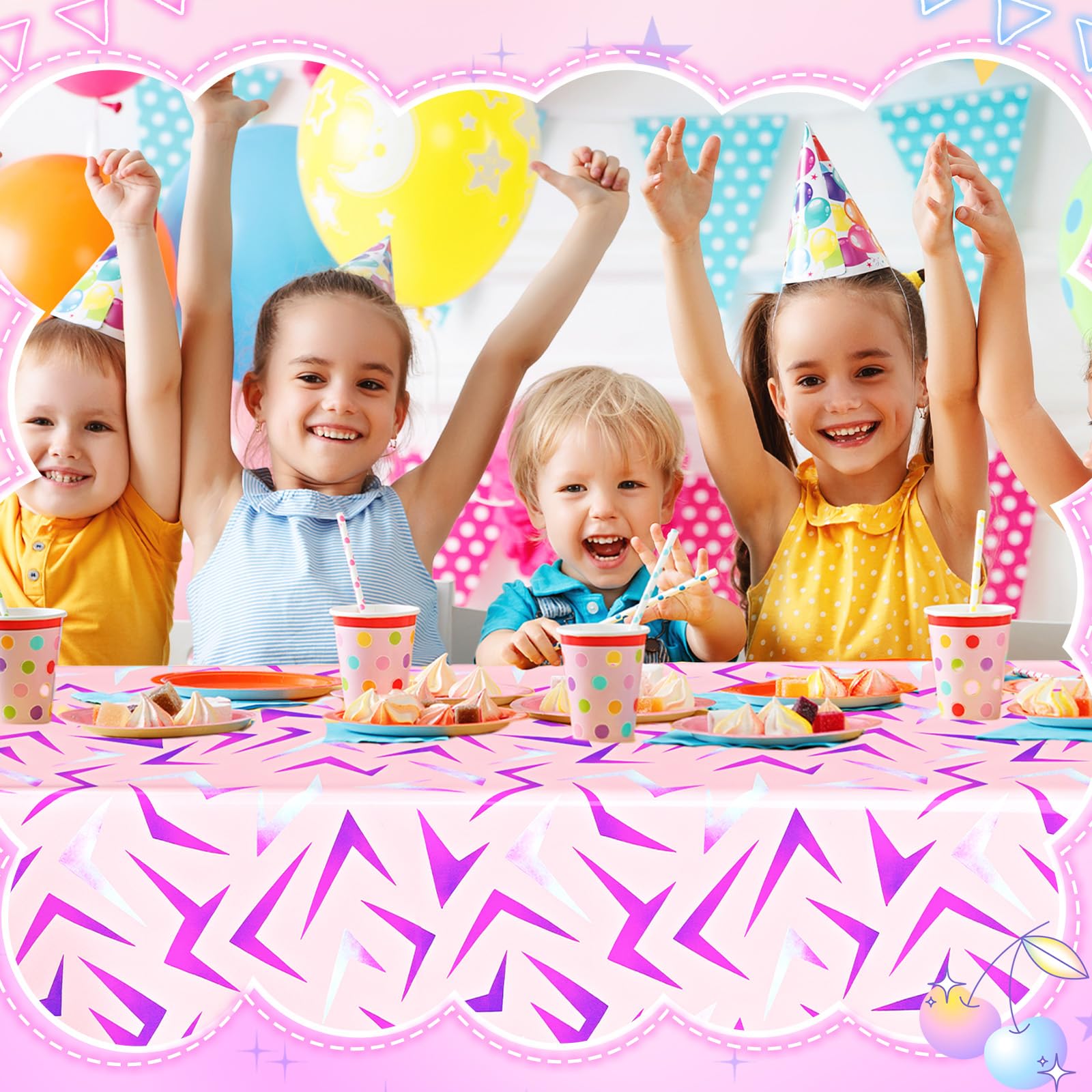 Gilprop 2 Pcs Birthday Tablecloth – Pink with Purple Lightning Crack, 108 x 54 in